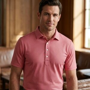 Collars & Co Dress Collar Polo Mens Medium Red White Houndstooth Short Sleeve